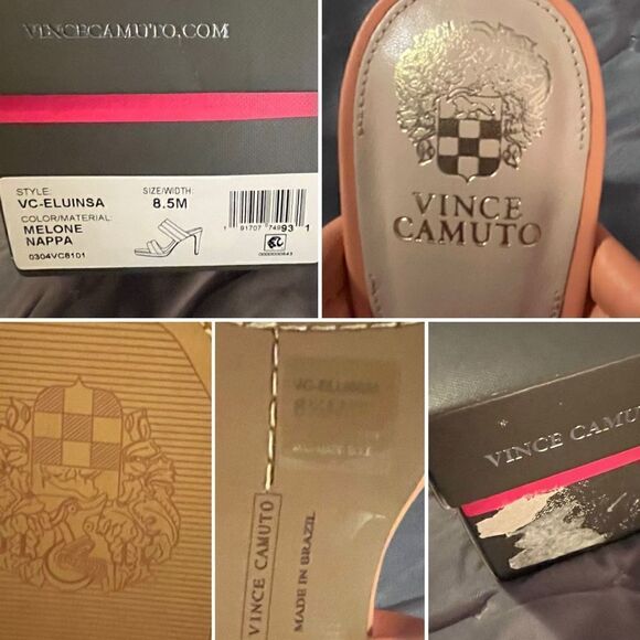 VINCE CAMUTO Puffy Leather Eluinsa Heel Sandals SlipOn Open Toe 4” Peach 8.5 NIB - Picture 9 of 10